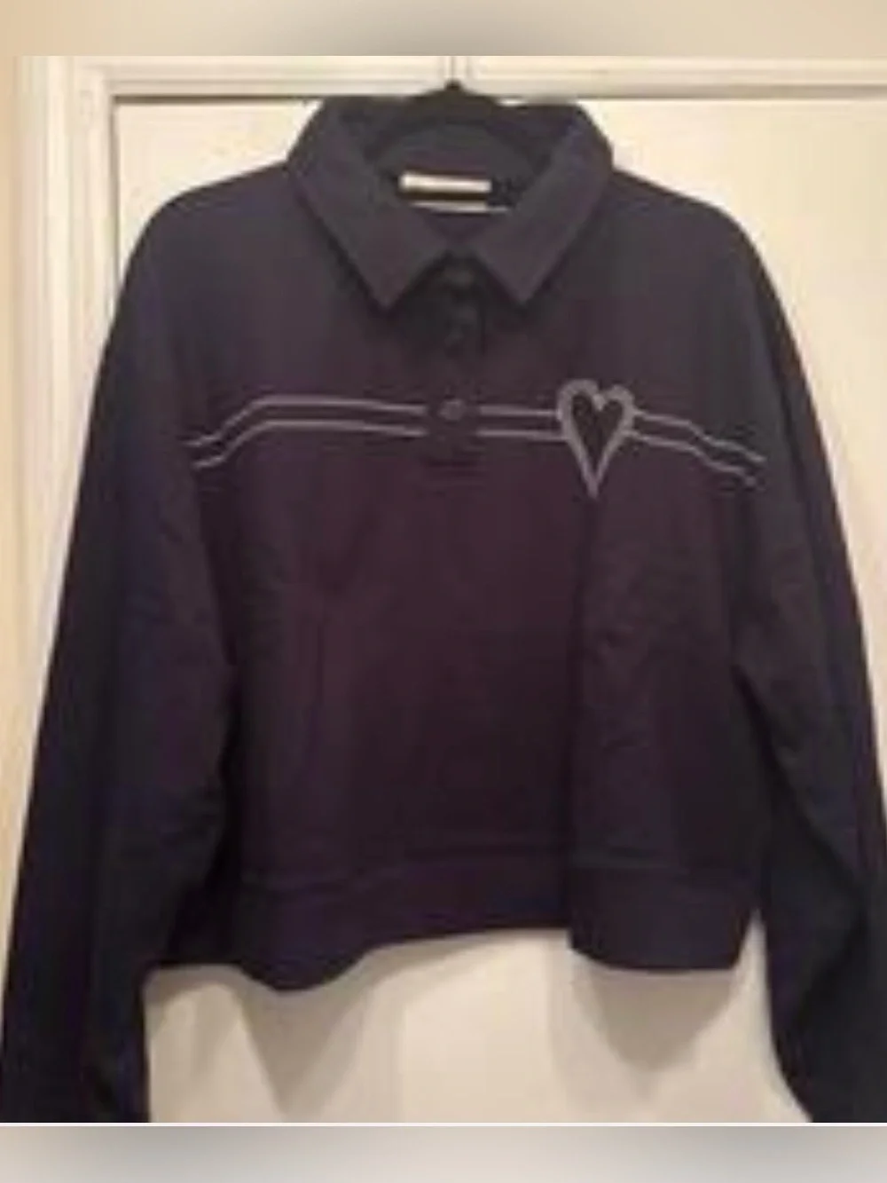 Tory Burch Dark Navy Collared Sweatshirt with Heart Detail